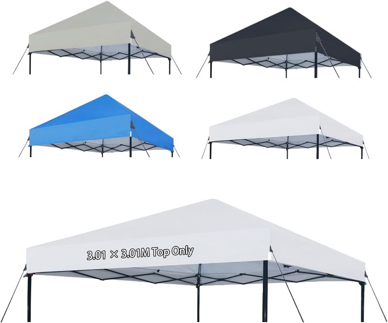 Photo 1 of 10×10 Canopy Replacement Top Only, Waterproof Pop Up Canopy Tent Top Cover with Ropes, Instant Canopy Top Sunshade Sliver Coated for Outdoor Garden Patio Camping (White)
