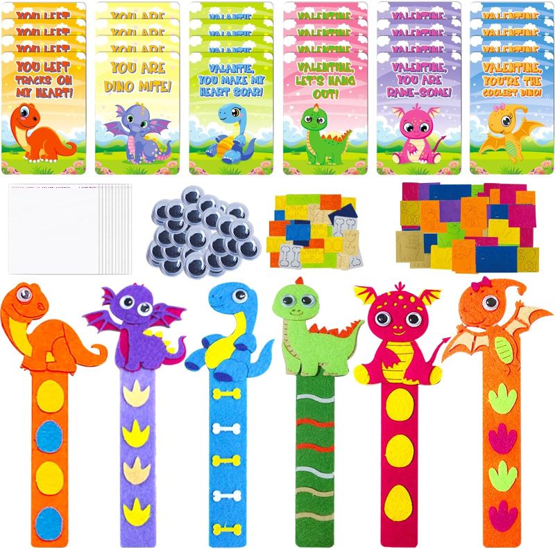 Photo 1 of 24 Packs Valentine's Day Crafts DIY Bookmark with Valentines Cards for Kids Classroom, Dinosaur Theme Valentines Day Card Craft Party Favors for Kids School Activity Valentine Goodie Bag Gift Exchange
