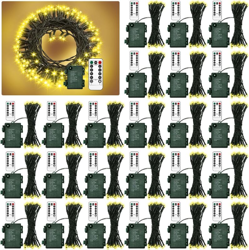 Photo 1 of 24 Pack Outdoor Battery Operated Christmas Lights 13ft Dark Green Wire 40 LED Warm String Light with Remote 8 Modes Waterproof Fairy Lights for Garden Yard Patio Christmas Party Tree Decor
