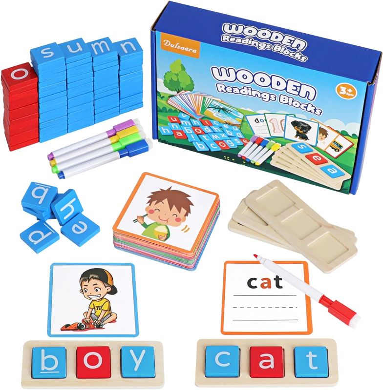 Photo 1 of CVC Word Games Writing Spelling Flashcards, Preschool Learning Alphabet Puzzle Activities, Kindergarten Homeschool Supplies, Sight Words Reading Game, Montessori Educational Toys for 3 4 5 Year Old
