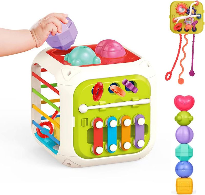 Photo 1 of  7-in-1 Baby Toys Montessori Activity Cube Toddler Learning Toy Sensory Shape Sorter Pull String Early Educational Birthday Gift Boys Girls 18M+