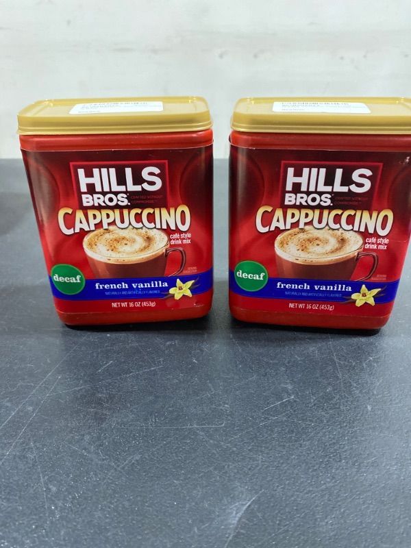 Photo 2 of 2 PACK Hills Bros Cappuccino, Decaf French Vanilla, 16 Ounce- EXP 04/2024
