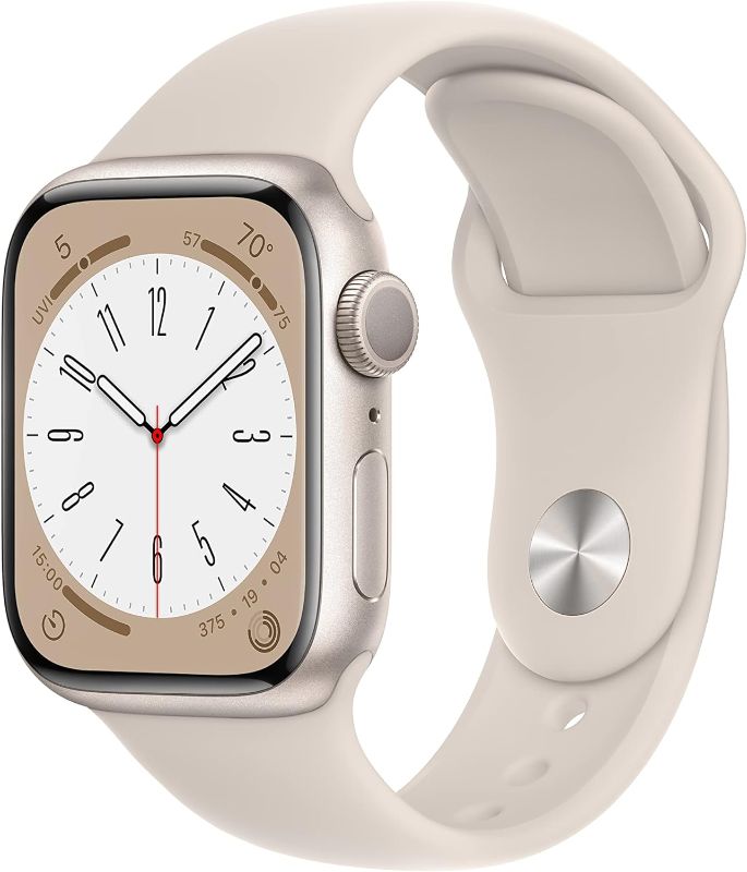 Photo 1 of Apple Watch Series 8 [GPS 41mm] Smart Watch w/Starlight Aluminum Case with Starlight Sport Band - M/L. Fitness Tracker, Blood Oxygen & ECG Apps, Always-On Retina Display, Water Resistant 