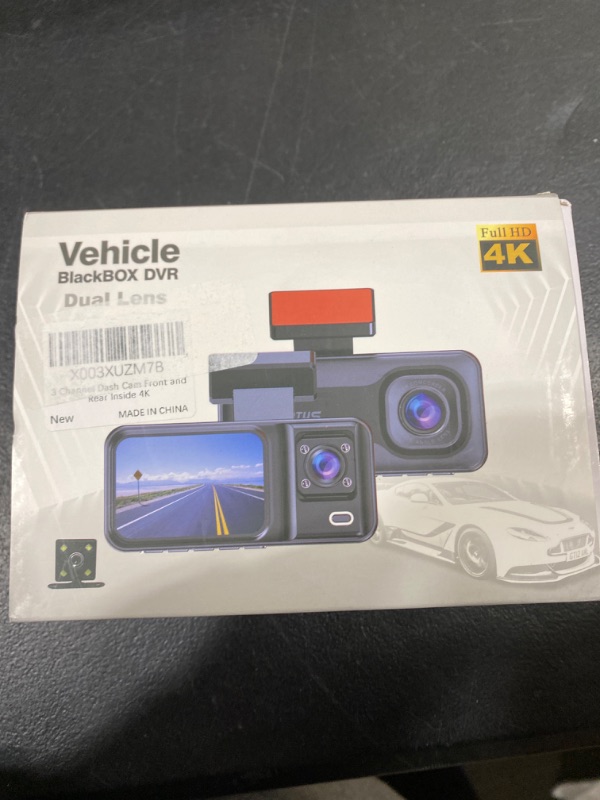 Photo 2 of 3 Channel 4K Dash Cam, Dash Camera for Cars with Free 64GB SD Card, 4K+1080P+1440P Dash Cam Front and Rear Inside, Super Night Vision, Loop Recording, G-Sensor, Motion Detection, 24 Hours Parking Mode Black A1