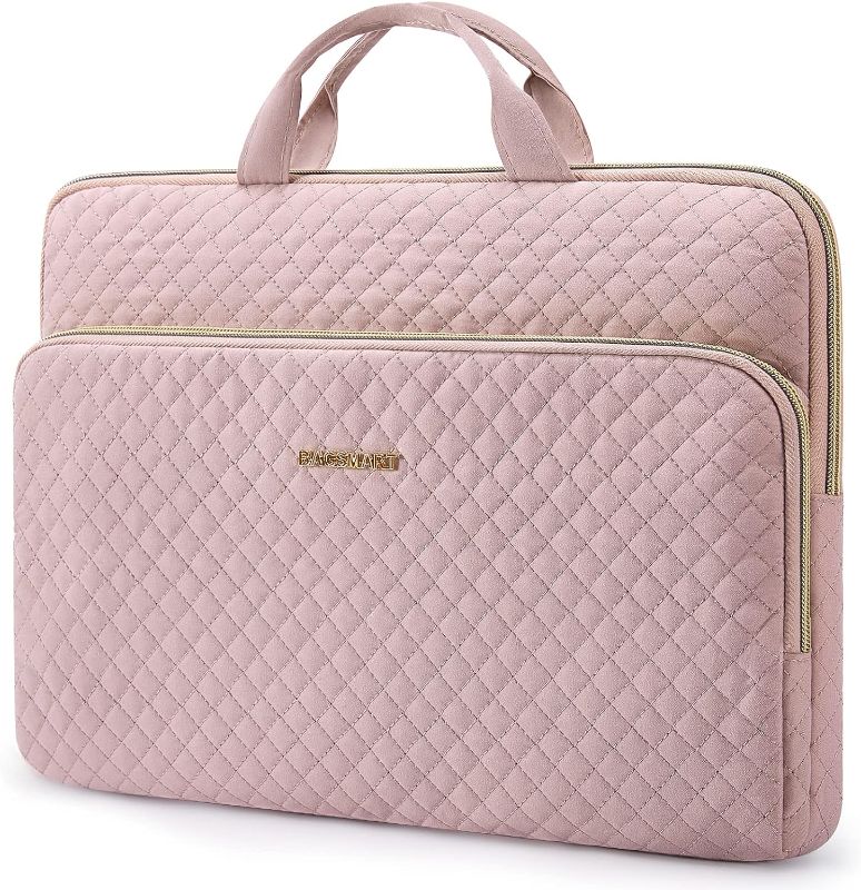 Photo 1 of BAGSMART Laptop Sleeve Carrying Case for 13-13.3 inch Notebooks - Compatible with MacBook Pro 14 Inch and MacBook Air - Protective Bag with Pocket, Handles, Pink
