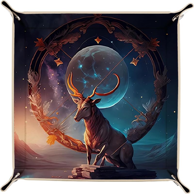 Photo 1 of 12 Zodiac Sign Faux Leather Valet Tray Astrological Horoscope Gift 12 Constellation Catchall Tray Desktop Storage Organizer (Sagittarius Tray)
