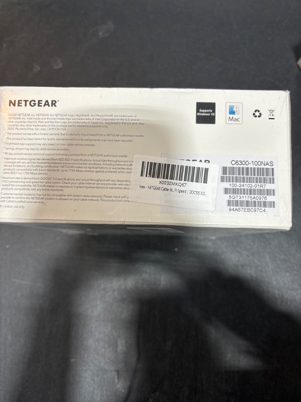 Photo 3 of NETGEAR Cable Modem WiFi Router Combo C6300 | Compatible with Providers Xfinity by Comcast, Spectrum, Cox | Plans Up to 400Mbps | AC1750 WiFi Speed | DOCSIS 3.0.