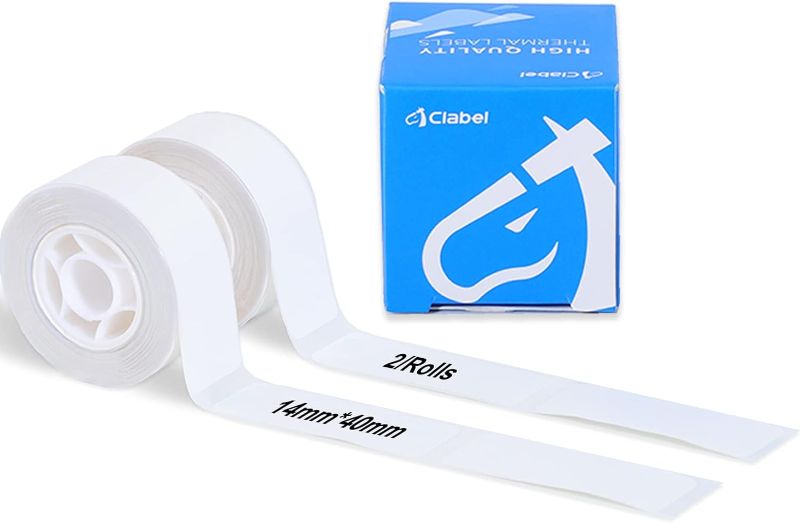 Photo 1 of White Label, 520B Thermal Label Tape Self-Adhesive Label Maker Paper 14mmx40mm (0.55”x1.57”) Compatible with CLABEL 520B/521B Label Maker, Ideal for Organization and Storage (2 Rolls)
