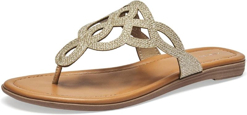 Photo 1 of CentroPoint Women's Rhinestone Flat Sandals Gladiator Slip On Summer Slides Fashion T-strap Thong Flip Flops Size 7
