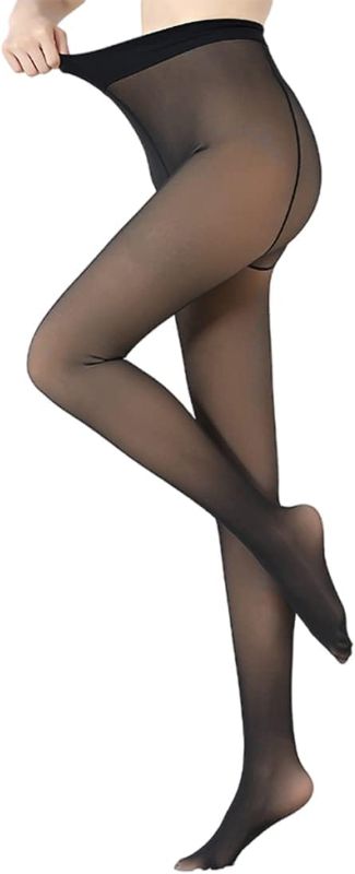 Photo 1 of GUALI Fleece Lined Tights for Women Sheer Warm Pantyhose Fake Translucent Stretchy Footed Winter Thick Thermal Tights 