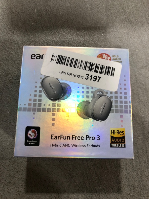 Photo 2 of EarFun Free Pro 3 Noise Cancelling Wireless Earbuds, Hi-Res Sound, Snapdragon Sound with Qualcomm aptX™ Adaptive, 6 Mics ENC, Bluetooth 5.3 Earbuds, Multipoint Connection, Custom EQ App, Silver White