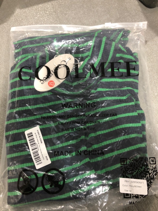 Photo 1 of Coolmee Women's Knit Ribbed Maternity Top Mock Neck Long Sleeve Shirts Pregnant Ruched Tunic Pullover Top Medium Green Stripe