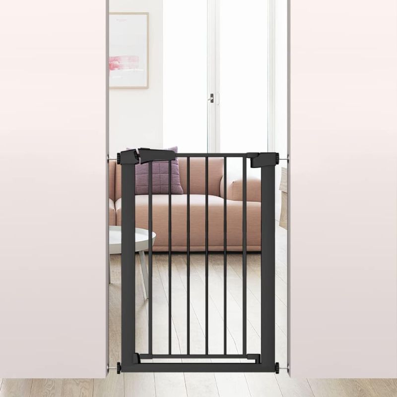 Photo 1 of 38.5" Extra Tall Narrow Pet Gate - Black 24.01"-26.77" Wide Walk Through Baby Gates with Door for The House Stairs Doorways - Child Puppy Dog Gates Fence Pressure Mounted Safety Gate
