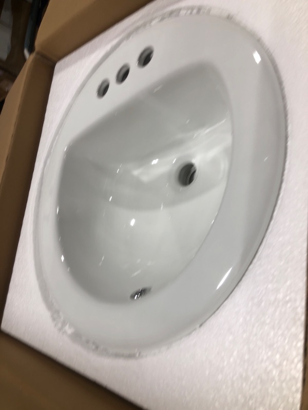 Photo 2 of 19 in. Round Topmount/Self Rimming/Drop-In Glazed Vitreous Ceramic Lavatory Vanity Bathroom Sink Pure in White
