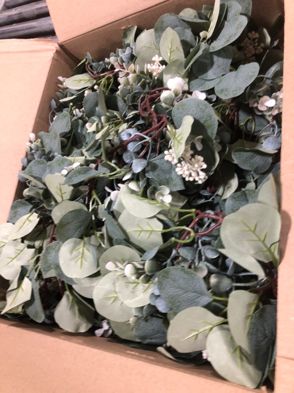 Photo 1 of  5.5ft Artificial Eucalyptus Garland Spring Garland Fake Silver Dollar Greenery Garland Vines Table Runner for Wedding Home Party Mantle Wall Decor
