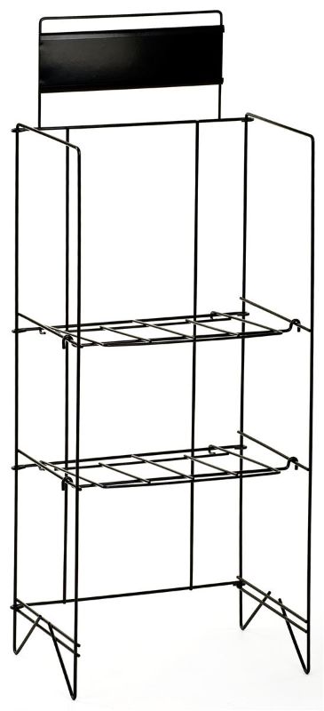 Photo 1 of 46"h Wire Newspaper Stand with 2 Height-Adjustable Shelves, Free-Standing, with 14" x 4" Nameplate - Black (NRWREGTWO)
