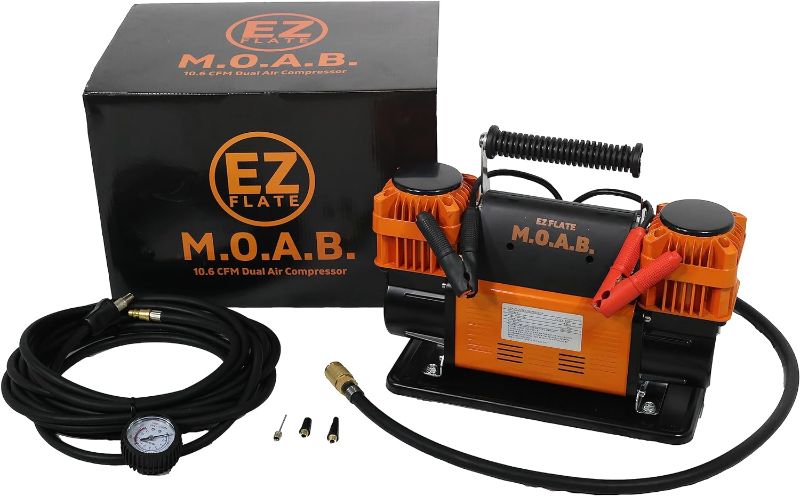 Photo 1 of EZ FLATE M.O.A.B. 10.6 CFM PORTABLE 12V DUAL CYLINDER AIR COMPRESSOR | AIR HOSE | HEAVY DUTY (M.O.A.B.)
