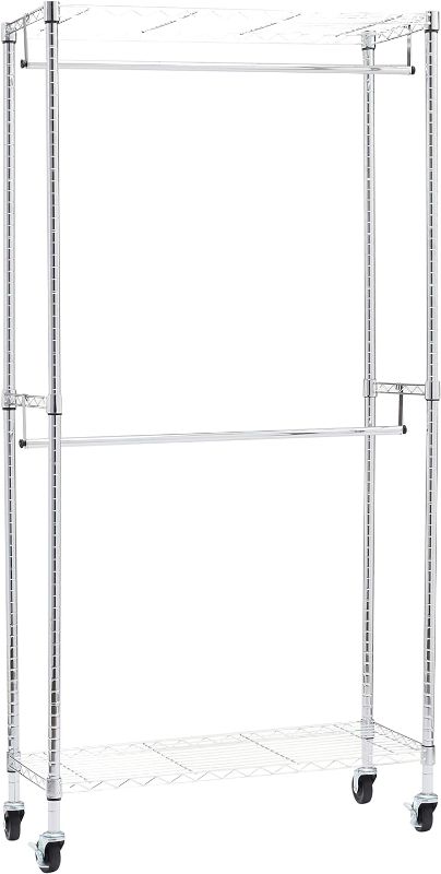 Photo 1 of Amazon Basics Adjustable, Double Hanging Rod Garment Rolling Closet Organizer Rack