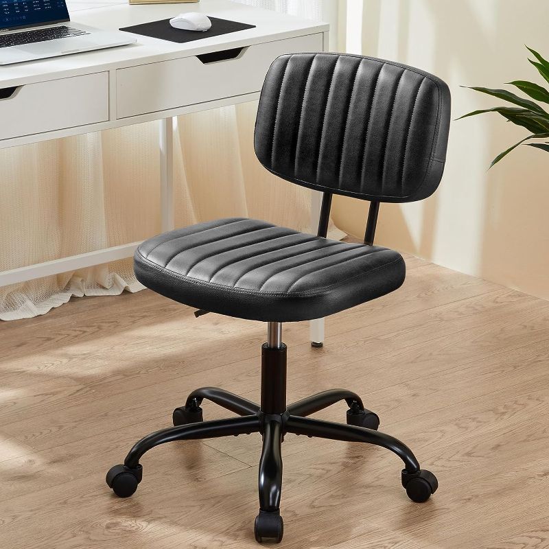 Photo 1 of Sweetcrispy Small Office Desk Chair with Wheels Armless Comfy Computer Chair with Lumbar Support, PU Leather Low Back Adjustable Height 360° Rolling Swivel Task Chair Without Arm for Home, Bedroom
