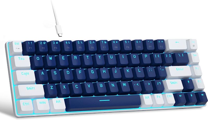 Photo 1 of MageGee Portable 60% Mechanical Gaming Keyboard • MK-Box LED Backlit Compact 68 Keys Mini • Wired Office Keyboard • with Blue Switch • for Windows Laptop PC Mac - Blue/White
