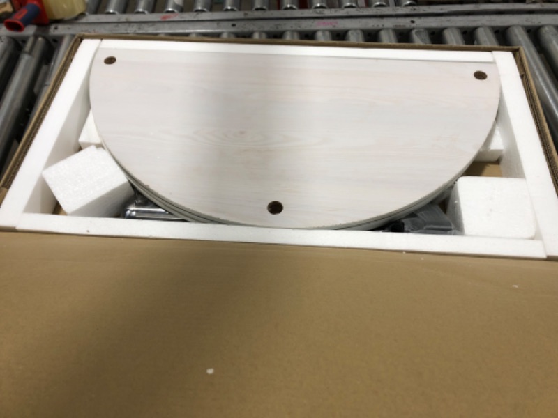 Photo 1 of Furinno Frans Turn-N Half Round Console Table with Stainless Steel Tubes, White Oak, 15.6D x 31.1W x 30.8H in White Oak 3-Tier Stainless Steel