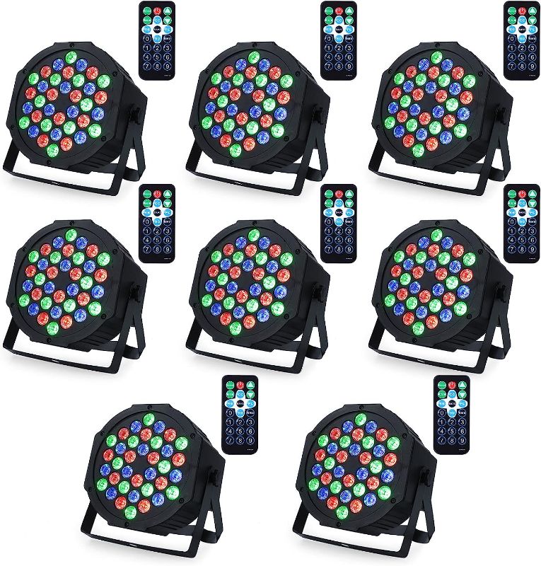Photo 1 of LUNSY Dj Lights, 36 LED Par Lights Stage Lights with Sound Activated Remote Control & DMX Control, Stage Lighting Uplights for Wedding Club Music Show Christmas Holiday Party Lighting - 10 Pack
