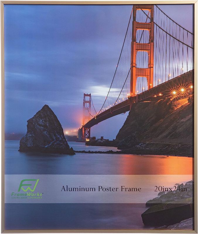 Photo 1 of 2X5.5FTFrameWorks 20” x 24” Gold Brushed Aluminum Poster Picture Frame with Plexiglass 1-Pack
