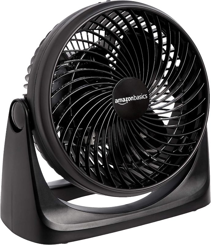 Photo 1 of Amazon Basics 3 Speed Small Room Air Circulator Fan, 7-Inch Blade, Black, 6.3"D x 11.1"W x 10.9"H
