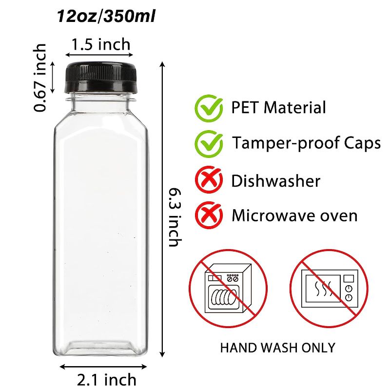 Photo 1 of 40pcs 12oz Empty Plastic Juice Bottles with Caps, Bulk Clear Beverage Containers for Juicing Drinking Milkshake Tea and Other Beverages