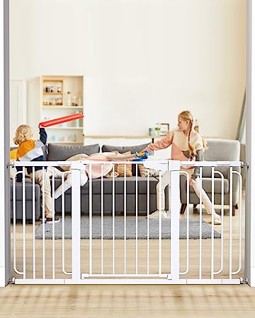 Photo 1 of Baby Gate for Stairs, Extra Wide Dog Gate for Doorways, Pressure Mounted Walk Through Safety Child Gate for Kids Toddler, Tall Pet Puppy Fence Gate, White