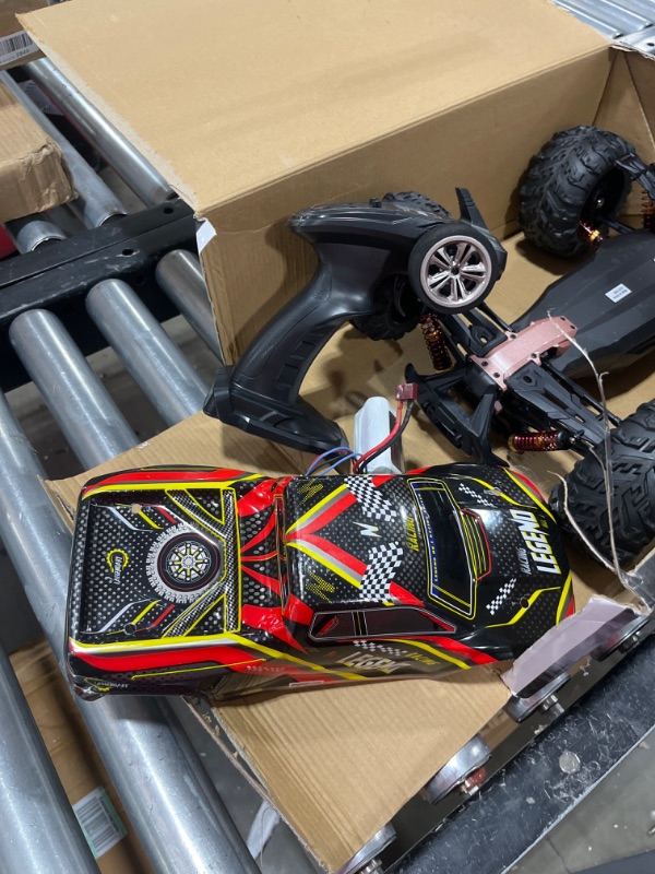 Photo 3 of MISSING CHARGER / ACCESORIES - AS IS - LAEGENDARY Fast RC Cars for Adults and Kids - 4x4, Off-Road Remote Control Car - Battery-Powered, Hobby Grade, Waterproof Monster RC Truck - Toys and Gifts for Boys, Girls and Teens Purple - Yellow Purple Yellow Up t