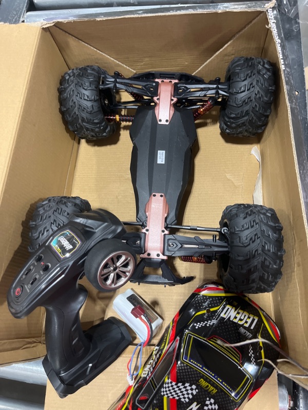 Photo 2 of MISSING CHARGER / ACCESORIES - AS IS - LAEGENDARY Fast RC Cars for Adults and Kids - 4x4, Off-Road Remote Control Car - Battery-Powered, Hobby Grade, Waterproof Monster RC Truck - Toys and Gifts for Boys, Girls and Teens Purple - Yellow Purple Yellow Up t