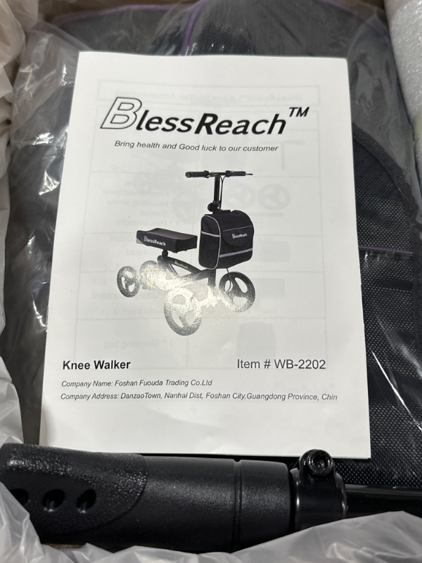 Photo 4 of BlessReach Steerable Knee Walker Deluxe Medical Scooter for Foot Injuries Compact Crutches, with Dual Rear on-Wheel Brake and Shock Absorption Under The Knee pad Purple