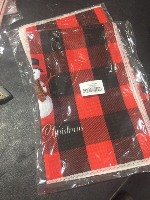 Photo 2 of 2 pack Merry Christmas Snowman Red and Black Buffalo Plaid Kitchen Towels Dish Towels Dishcloth,Christmas Decorative Absorbent Drying Cloth Hand Towels Tea Towels for Bathroom Kitchen