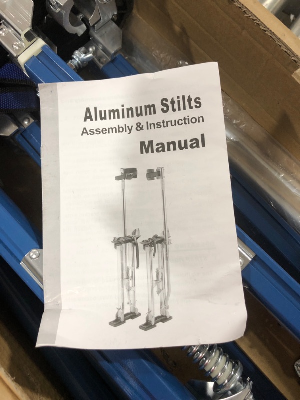 Photo 3 of 24 inch -40 inch Professional Grade Adjustable Drywall Stilts Taping Paint Stilt Aluminum Tool Stilt for Painting Painter Taping Blue 24"-40" blue