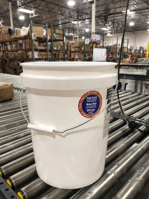 Photo 2 of 5 Gallon White Plastic Bucket Only - Durable 90 Mil All Purpose Pail - Food Grade Buckets NO LIDS Included - Contains No BPA Plastic - Recyclable - 1 Pack Buckets ONLY White 1