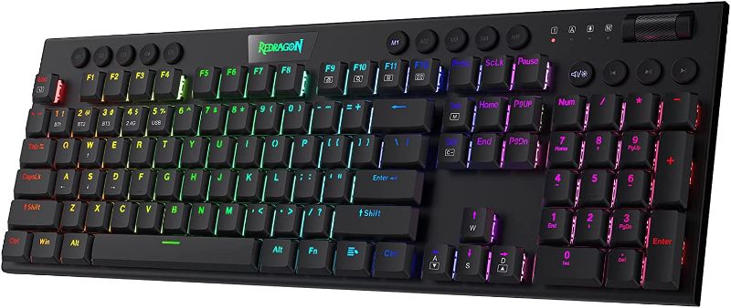 Photo 1 of Redragon K618 Horus Wireless RGB Mechanical Keyboard, Bluetooth/2.4Ghz/Wired Tri-Mode Ultra-Thin Low Profile Gaming Keyboard w/Cordless Connection, Dedicated Media Control & Tactile Brown Switch
