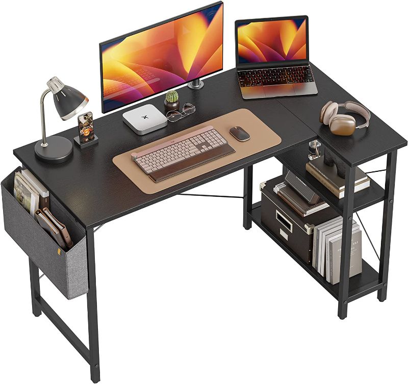 Photo 1 of CubiCubi 47 Inch Small L Shaped Computer Desk with Storage Shelves Home Office Corner Desk Study Writing Table, Black
