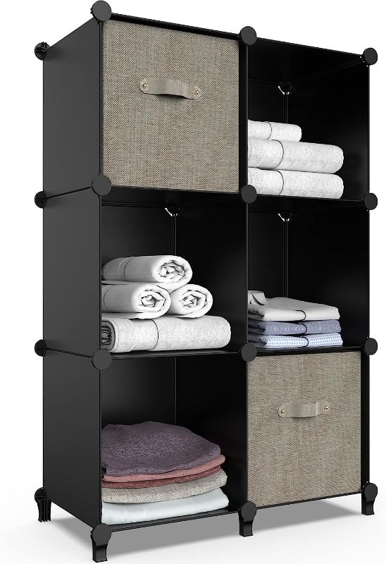 Photo 1 of 6-Cube Storage Organizer, Closet Organizer Storage Shelf Bookcase Bookshelf with Metal Hammer, Storage Cubes Organizer Cabinet for Kids, Closet, Bedroom, Bathroom, (11.8x11.8x11.8 inch), Black
