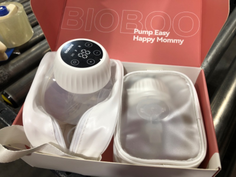 Photo 2 of BIOBOO Hands Free Breast Pump, Wearable Breast Pump with Silicone Massage Petal Function, Portable Electric Breast Pump 2 Packs - White
