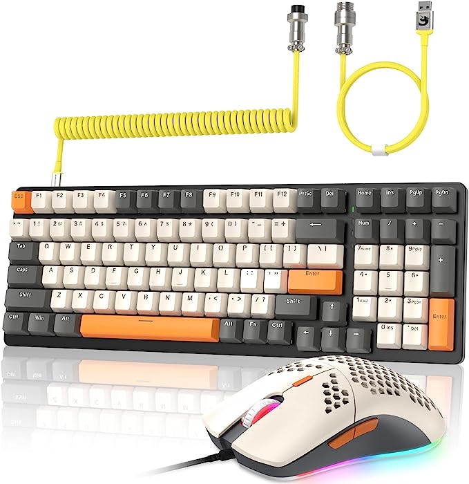 Photo 1 of K3-95% Wired Gaming Keyboard and ultra-light honeycomb mouse with Coiled Usb C Cable?Linear Red Switch LIGHTSYNC RGB Chroma Backlit TKL 98 key 4 in 1 Gaming Bundle Retro Metal Panel for PC/Mac
