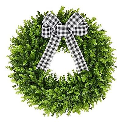 Photo 1 of 16" Faux Round Boxwood Wreath, Vlorart Artificial Boxwood Wreath Front Door
