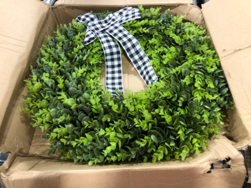 Photo 1 of 16" Faux Round Boxwood Wreath, Vlorart Artificial Boxwood Wreath Front Door
