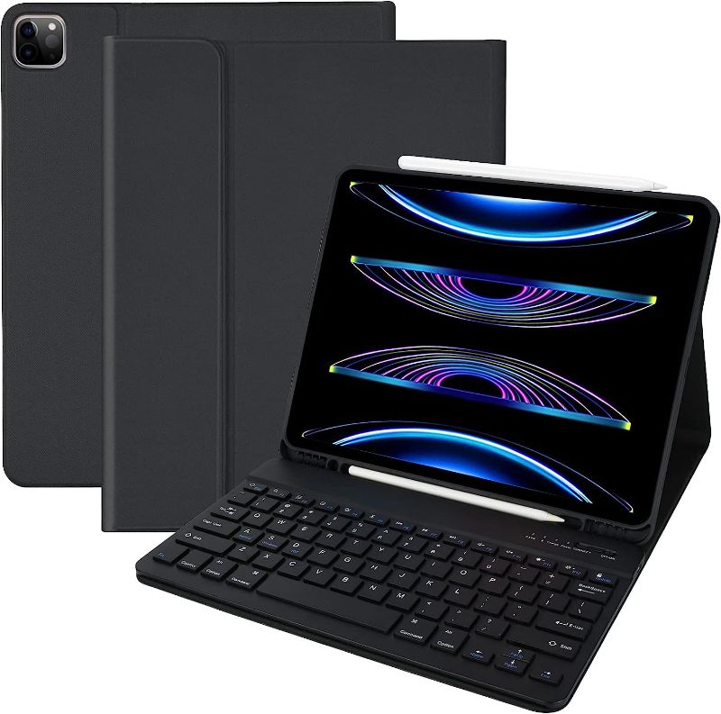 Photo 1 of Keyboard Case for iPad Pro 12.9 2022 6th Generation / 2021 5th Gen / 2020 4th Gen / 2018 3rd Gen, 12.9-inch iPad Pro Case with Magnetically Detachable Wireless Keyboard and Pencil Holder, Black
