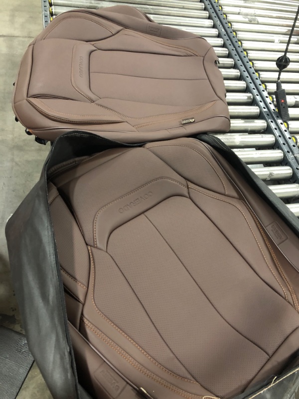 Photo 5 of Coverado Car Seat Covers 5 Pieces, Waterproof Nappa Leather Auto Seat Protectors Full Set, Universal Car Interiors Fit for Most Sedans SUV Pick-up Truck, Brown Brown FullSet