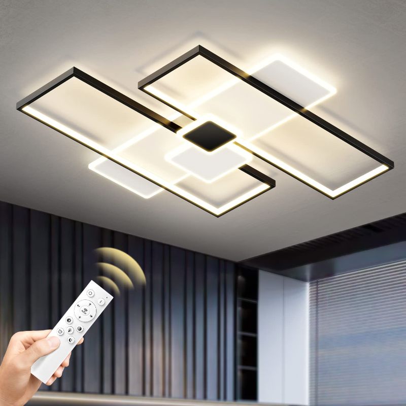 Photo 1 of 32.3in Dimmable Modern LED Flush Mount Ceiling Light, 102W Square Acrylic Close to Ceiling Light Fixtures with Remote , Dimmable 3-Color Modern Ceiling Light for Living Room, Kitchen, Dining Room 