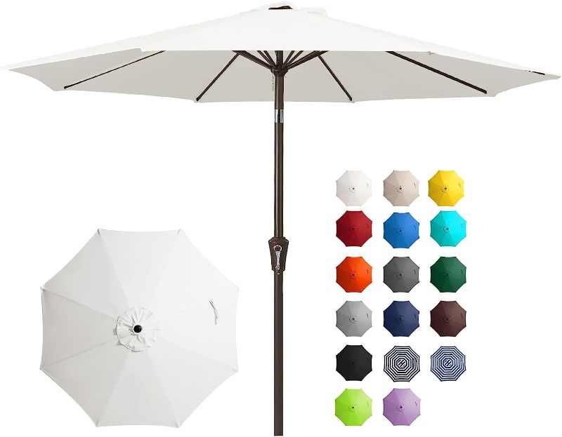 Photo 1 of 10FT Outdoor Patio Umbrella Outdoor Table Umbrella with Push Button Tilt and Crank, Market Umbrella 8 Sturdy Ribs UV Protection Waterproof for Garden, Deck, Backyard, Pool  10FT White