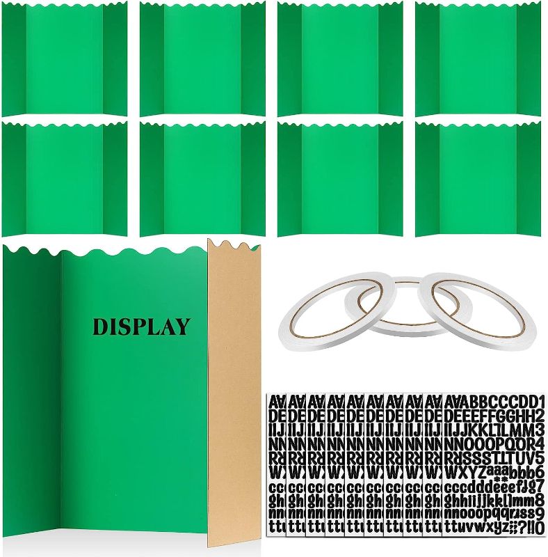 Photo 1 of 10 Set Trifold Poster Board Kit Large Fold Display Presentation Board with10 Sheets Letter Decal 3 Rolls of Double Sided Adhesive Tape Display Board for School Class Meeting (Green, 36 x 47 Inch)
