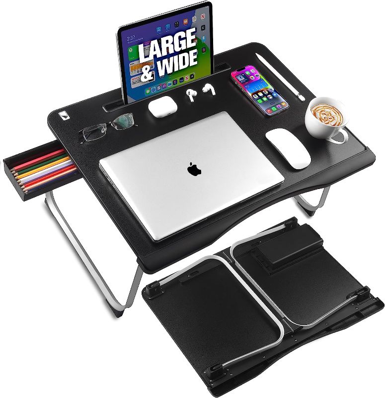 Photo 1 of Cooper Mega Table - Large Laptop Desk for Bed,Portable Table Tray, Laptop Stand with Built-in Tablet, Phone Slot, Storage Drawer for Working, Gaming, and Eating on Couch/Sofa/Floor
