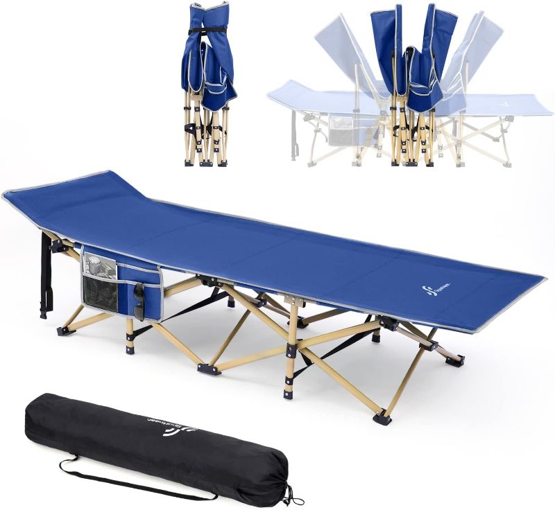 Photo 1 of  Sportneer Camping Cot, Cot Sleeping Cot 2 Side Pockets Camping Cots for Adults Portable Folding Kids Cots for Sleeping Extra Wide with Carry Bag Camping Beach BBQ Hiking Office 